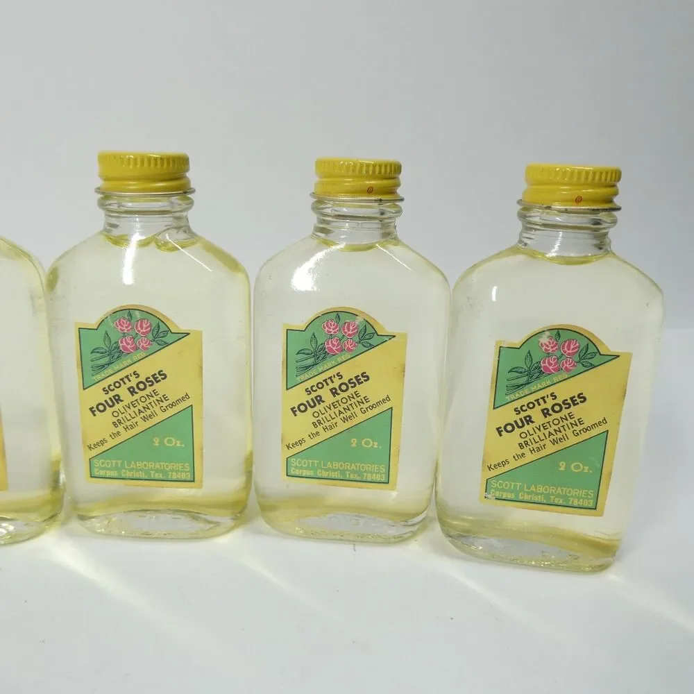 Scott’s Four Roses Brilliantine Hair Styling Oil NOS Vintage 2oz Bottles x5